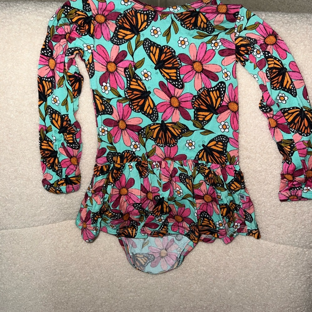Colorful Floral and Butterfly Long Sleeve Dress